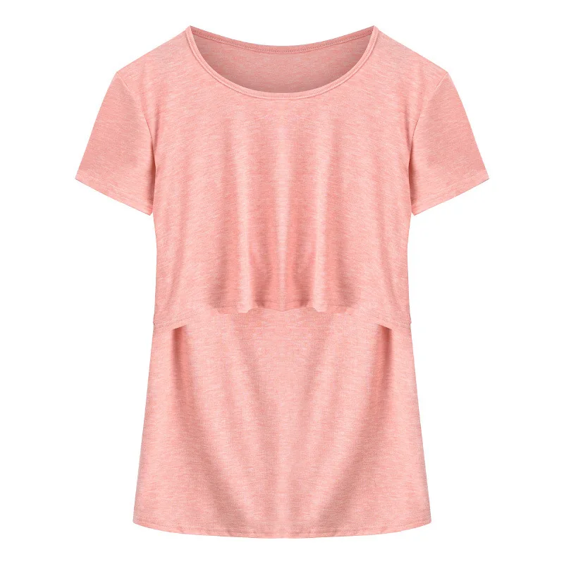 New 2018 Summer Maternity Nursing Breastfeeding Clothes Maternity Nursing T Shirt Women Cotton Double Layer Short Sleeve Blouse