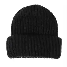 Модные зимние вязаные шапки, шапки унисекс для мальчиков и девочек, одноцветные плотные теплые шерстяные вязаные шапки, повседневные аксессуары