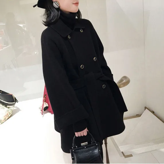 Long De Manteau À Winderbreaker Trench Mélanges Black A1713 Automne Femmes Hiver Veste Sash Cape Double En Laine 2018 Manteaux Boutonnage w0qFpYxE