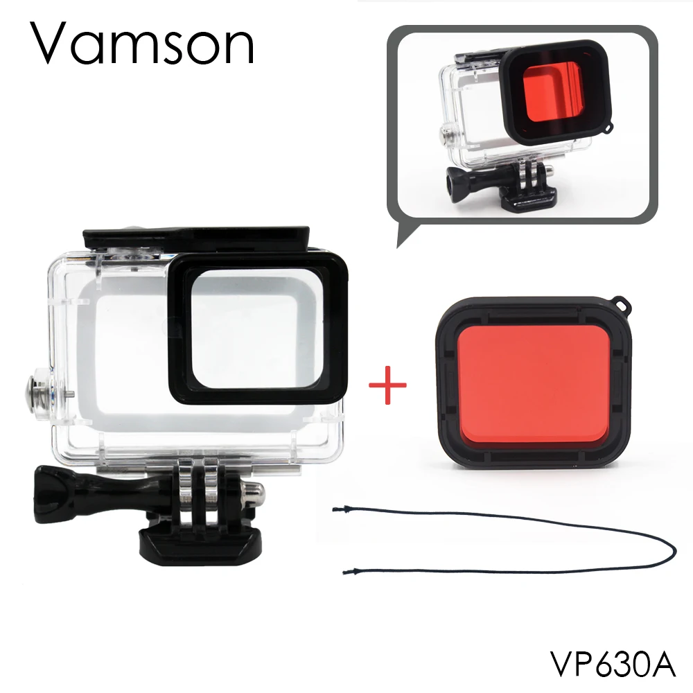 Vamson для Go pro 45m водонепроницаемый для Gopro Hero 7 6 5 камера с базовым креплением защитный красный фильтр - Цвет: VP630A