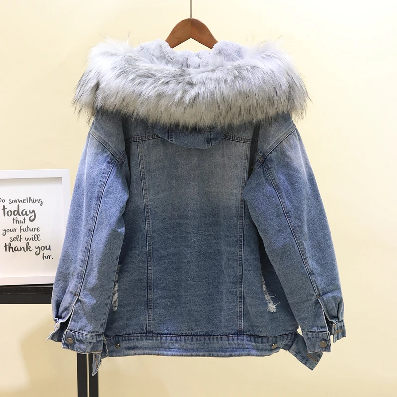 2018 winter Loose Hooded Big Fur women Parka Thick Warm Lamb Fur Long Denim Jacket winter jacket women coat with fur Jean Jacket 2018 winter Loose Hooded Big Fur women Parka Thick Warm Lamb Fur Long Denim Jacket winter jacket women coat with fur Jean Jacket