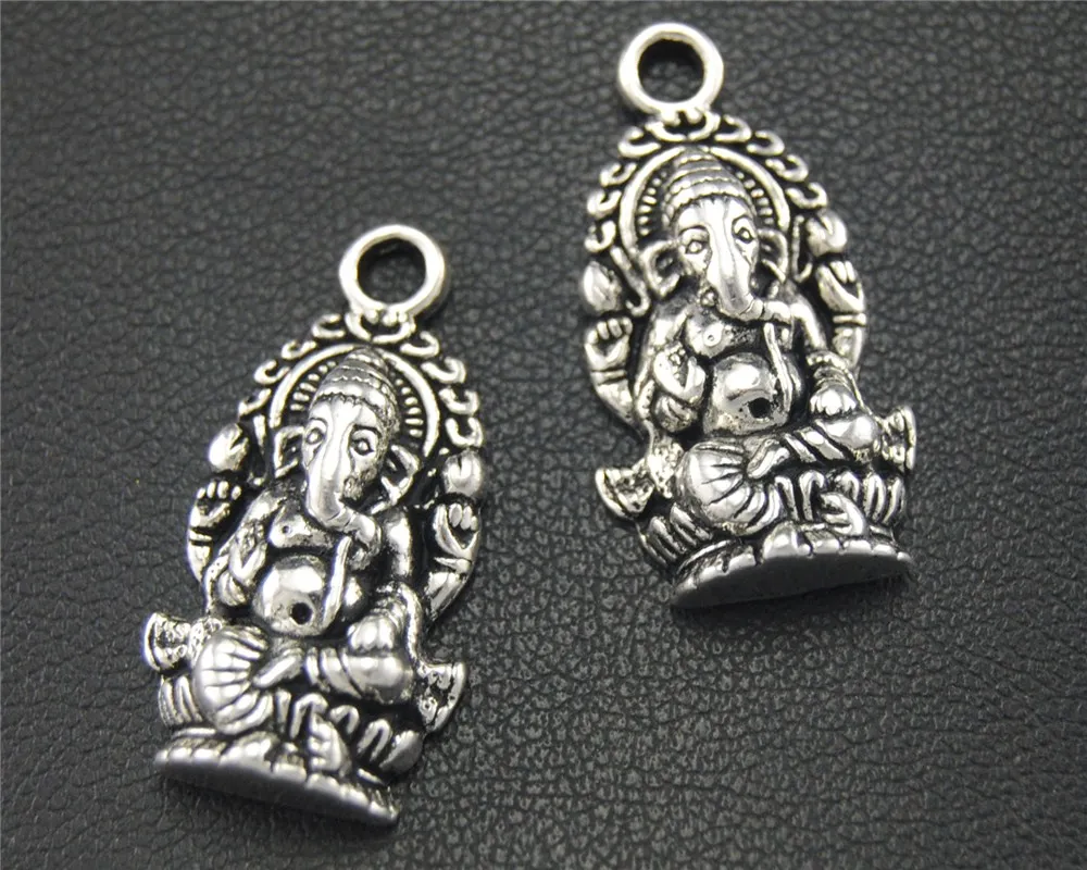 

10pcs Silver Color Ganesh Pendant DIY Necklace Bracelet Bangle Findings 27X14mm A1777