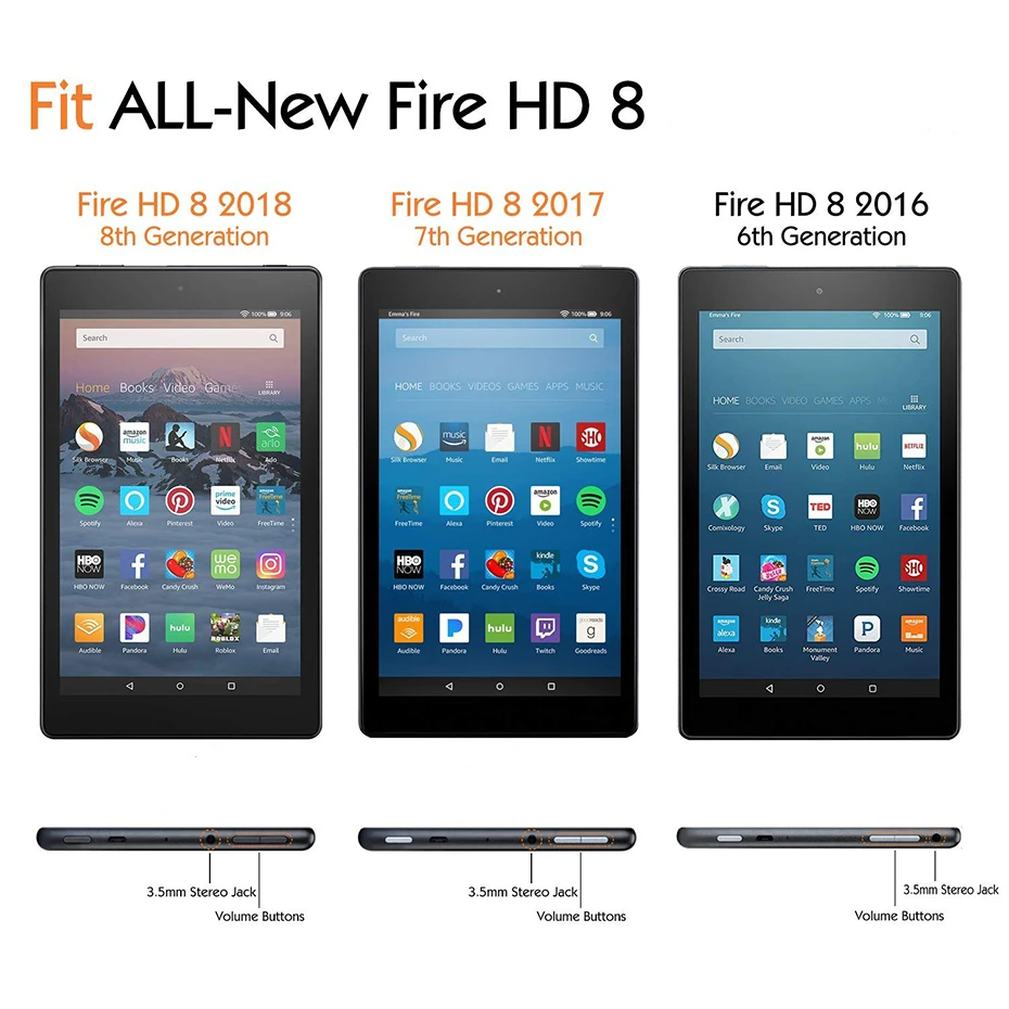 Чехол из искусственной кожи для Amazon Kindle Fire HD 8 чехол 2018 2017 2016 умный ударопрочный