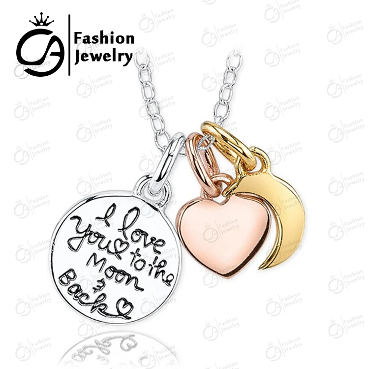 I love you to the moon and back 3 части Сердце Луна розовое золото серебряное ожерелье с