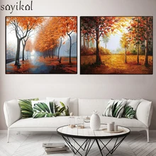 Пейзаж с осенним деревом, сделай сам, картина маслом в рамке по номерам, пейзаж, Картина на холсте, масляная живопись для гостиной, настенное искусство, домашний декор