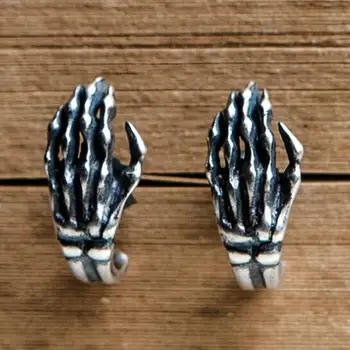 

Gothic Rock Solid 925 Sterling Silver Skeleton Skull Hand Bone Stud Earrings Hot Sale Ear Stud Fashion Mens Women Jewelry