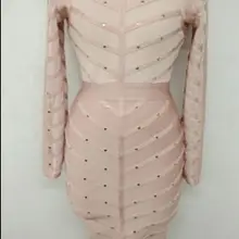 Высокое качество Новые сексуальные модные женские оптом розовый серый черный оливковый зеленый длинный рукав Бандажное платье с бусинами платье+ костюм