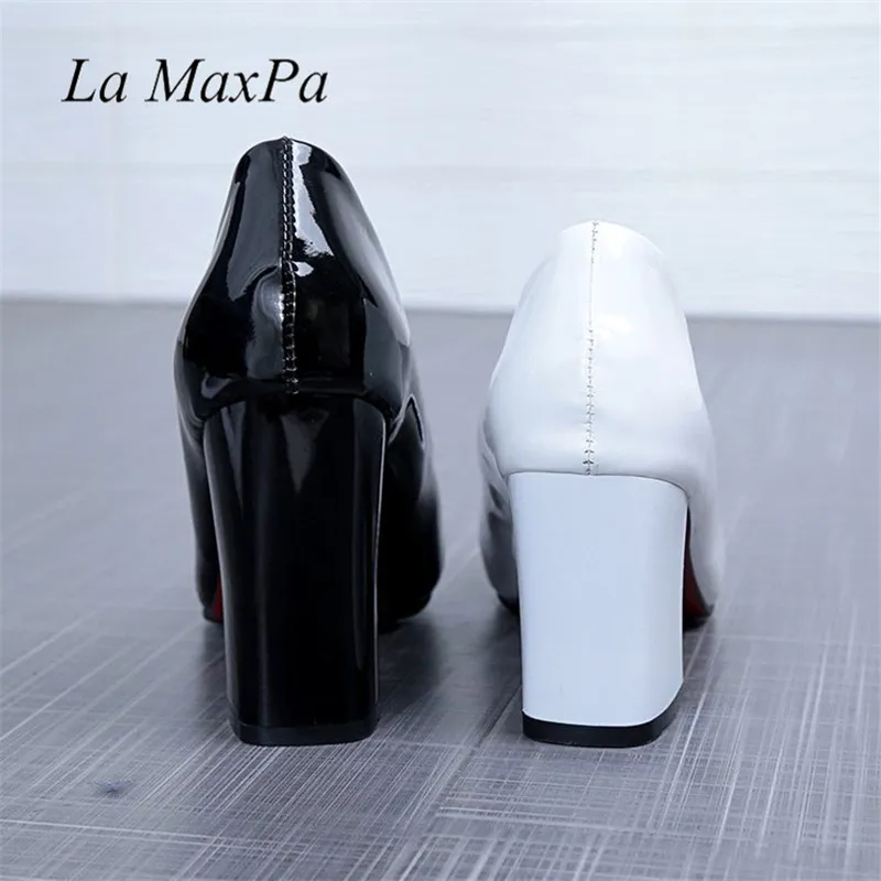 La MaxPa/Размеры 35-40; свадебные туфли; женские кожаные туфли-лодочки на толстом каблуке 7 см, 9 см; офисные женские Вечерние туфли на высоком каблуке; красные лаконичные туфли-лодочки