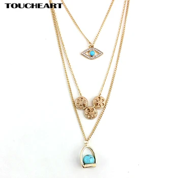 

TOUCHEART Gold color Women Multilayer Necklace Long Chain Evil Eye Maxi Necklaces Best Friends Trending Jewelry SNE160060