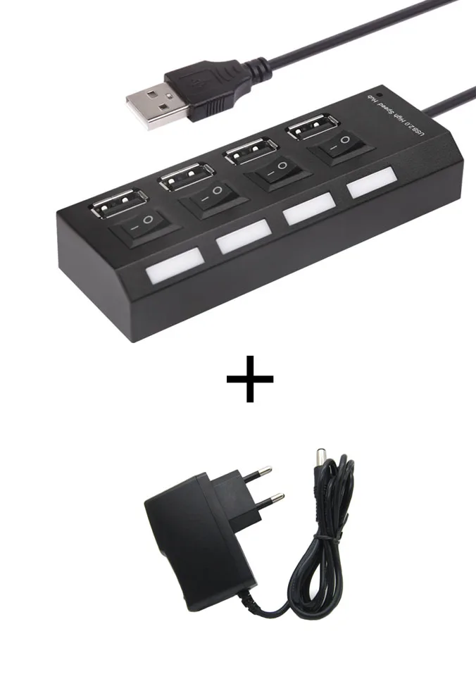 Usb-хаб 2,0 4/7 портов usb-хаб разветвитель с переключателем вкл/выкл или ЕС/США адаптер питания для MacBook ПК ноутбука USB мультиразветвитель концентратор - Цвет: 4 Port black With EU
