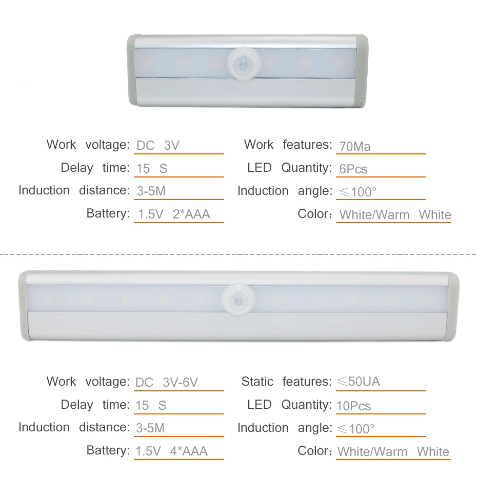  Led Under Cabinet Light With PIR Motion Sensor Lamp 6/10 LEDs 98/190mm Lighting For Wardrobe Cupboa - 32895998437