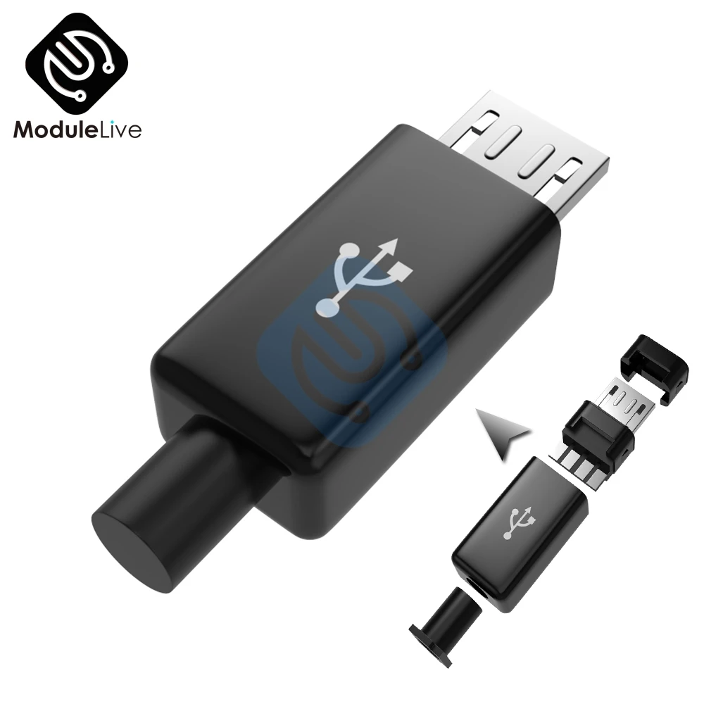 

10Pcs Micro USB Male Plug Connector DIY Kit with Covers Black New