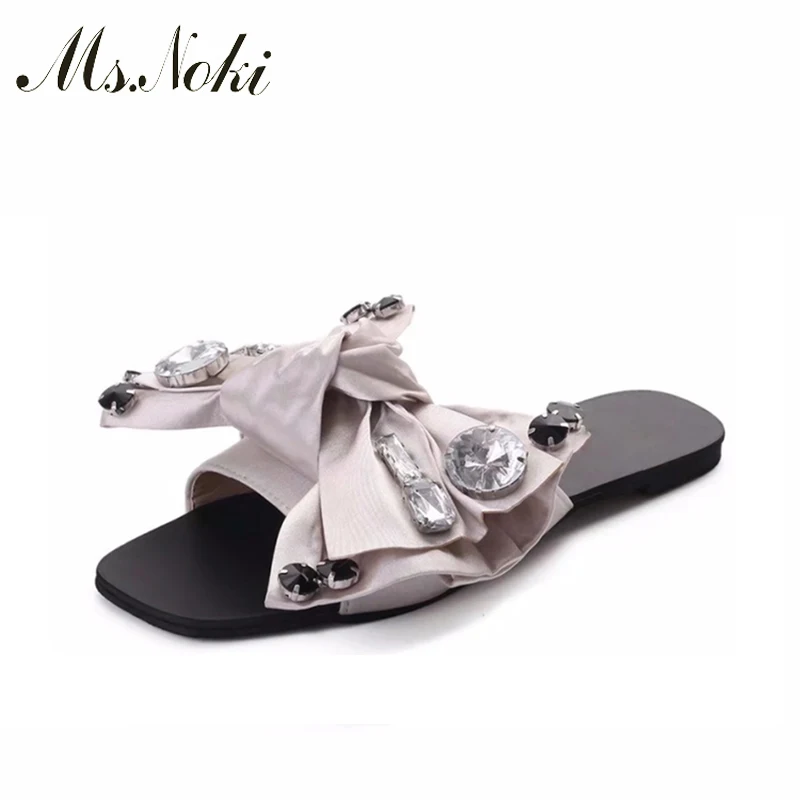 

Ms.Noki Crystal bowie Slippers Sandals Women Shoes Summer Peep Toe Women Slides Ladies Outdoor Party Leather Flats hot selling
