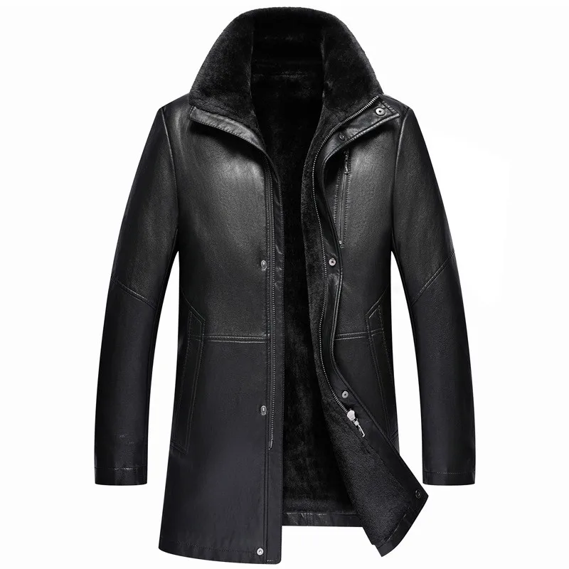 Мужская зимняя куртка из искусственной кожи высокого качества, меховая подкладка, ветровка, пальто для работы в офисе, деловой человек