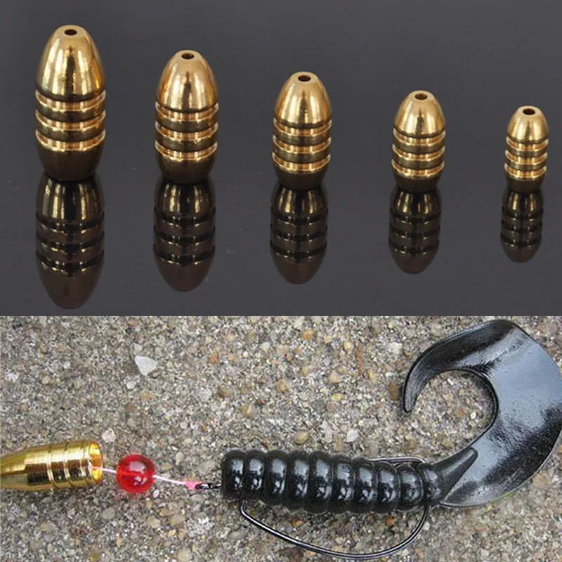 5Pcs Fishing Hook Bait Sinkers Bullet Shape Copper Kit Tackle 1.8/3.5/5