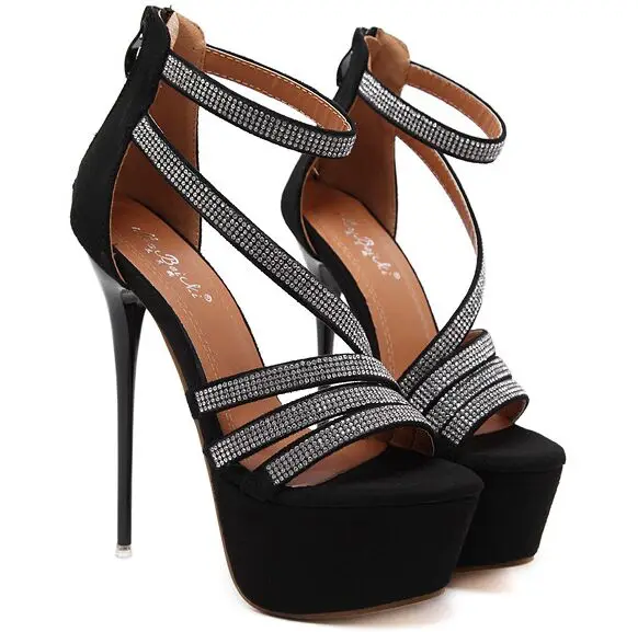 

Size 4~9 Crystal Black Women Shoes Platform Summer High Heels Shoes Zipper Party Women Pumps zapatos mujer (Chenk Foot Length)