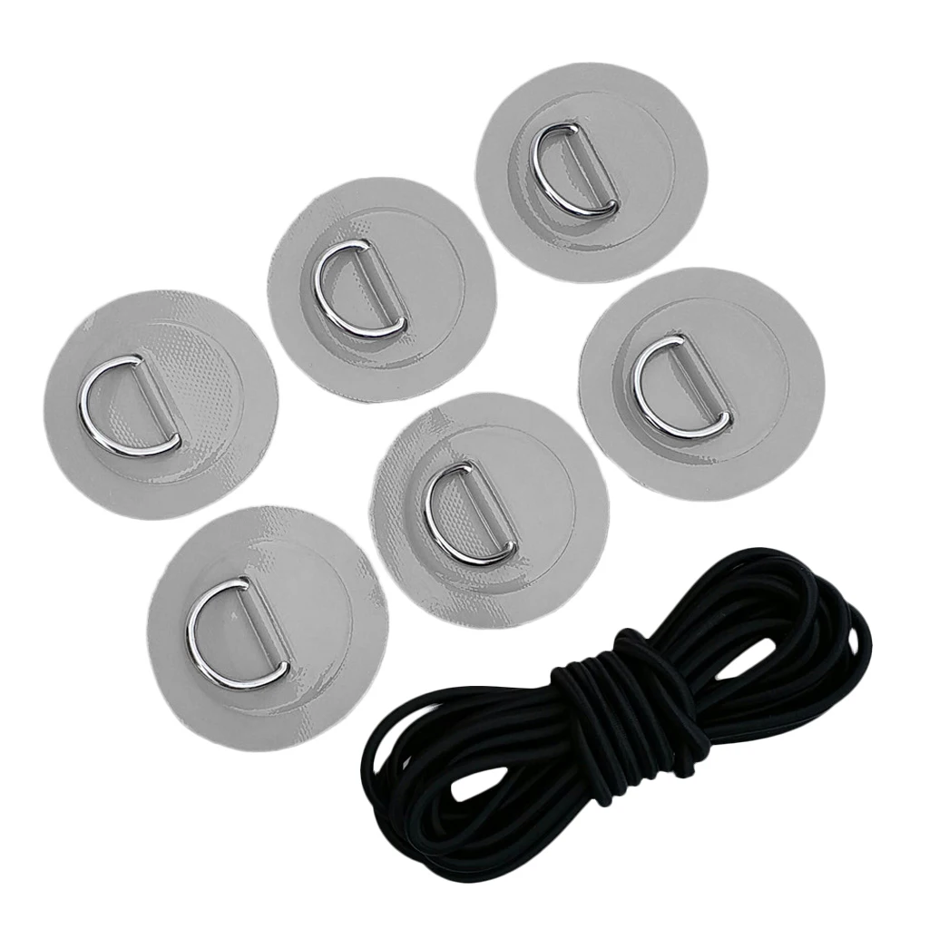 6Pcs Stainless Steel D-ring Pad/Patch 5mm Bungee Cord SUP Deck Rigging Kit