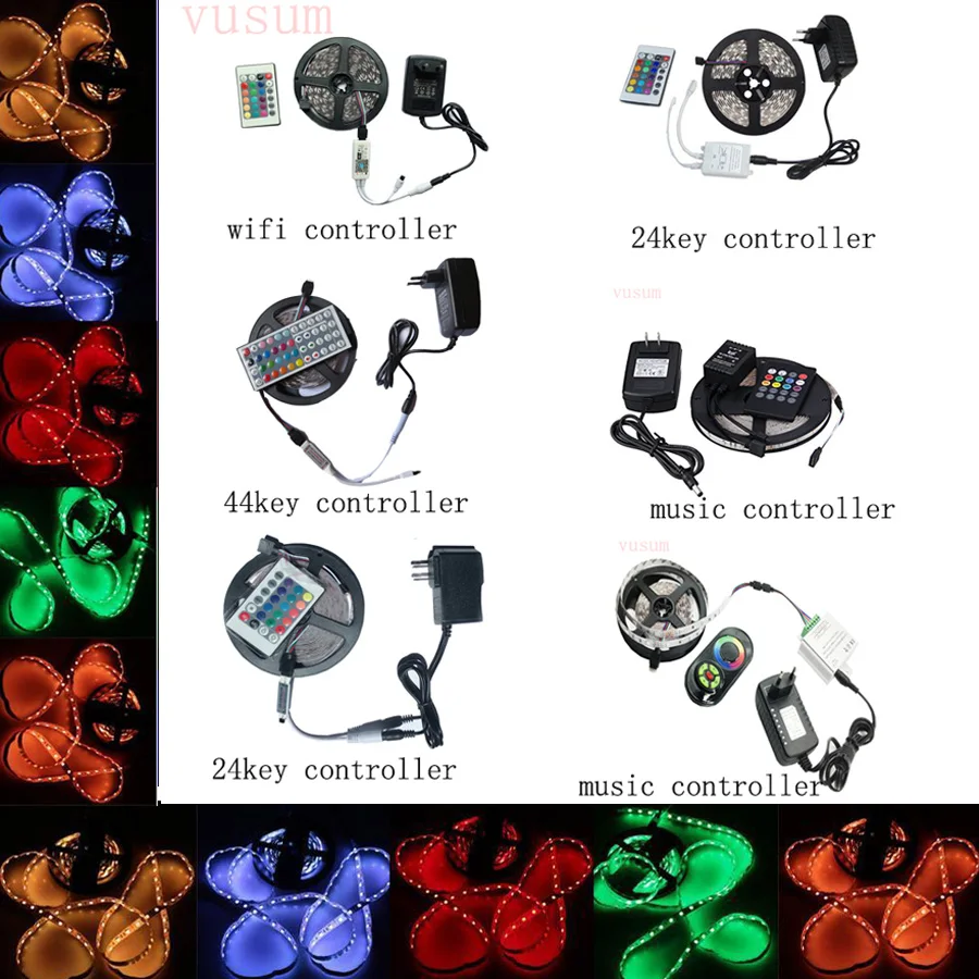 cheap RGB CONDUCT SMD 5050 Led Strip Light Light Tape Waterproof Diode 30 leds m AC 220 V 5 m DC 12 V Power Strip Complete Series
