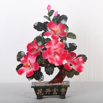 

Jade Flower Bonsai 5 half red peony ornaments jade jewelry ornaments jewelry bonsai Home Furnishing living room