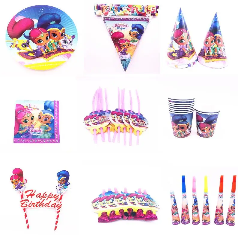 

Hot Shimmer shine Theme Cartoon Party Set Tableware Plate Napkins Banner Birthday Candy Box child Shower Party Decoration