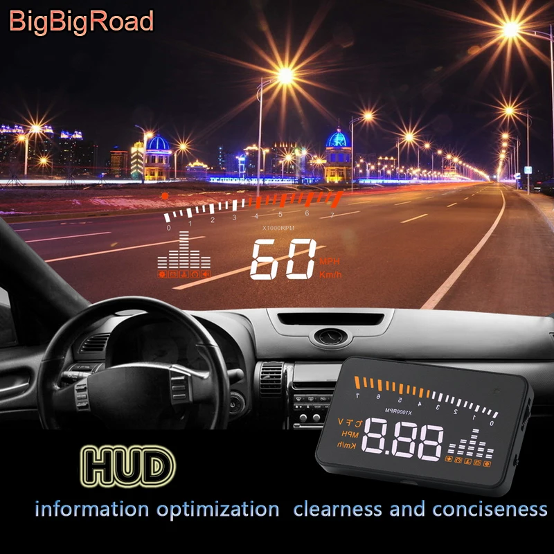 BigBigRoad автомобильный HUD Дисплей лобовое стекло проектор OBD2 II разъем одометр