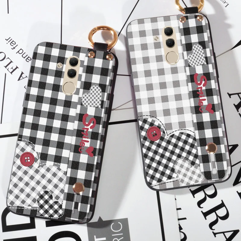 

Wrist Strap phone case For Huawei Mate 20 Lite 20X Lattice Printing Love Silicone Case For Huawei Mate 20 Pro Cover Cloth