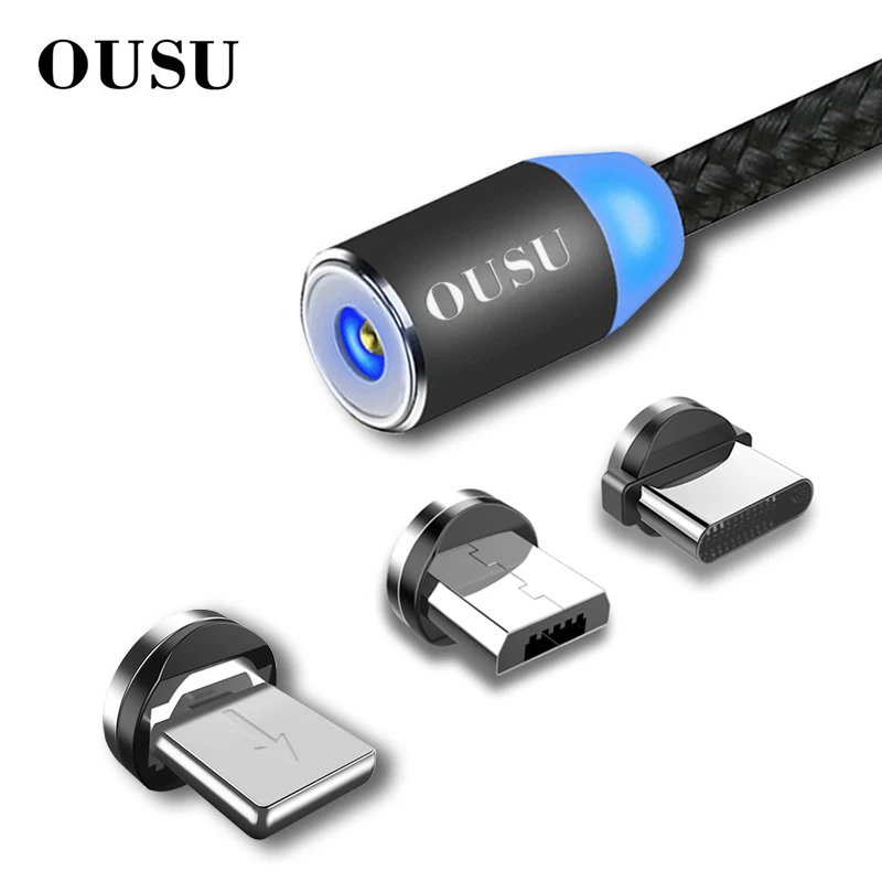 OUSU 2.4A кабель для быстрой зарядки Магнитный iphone xr xs 7 8 Lightning оригинальный Type C Micro USB