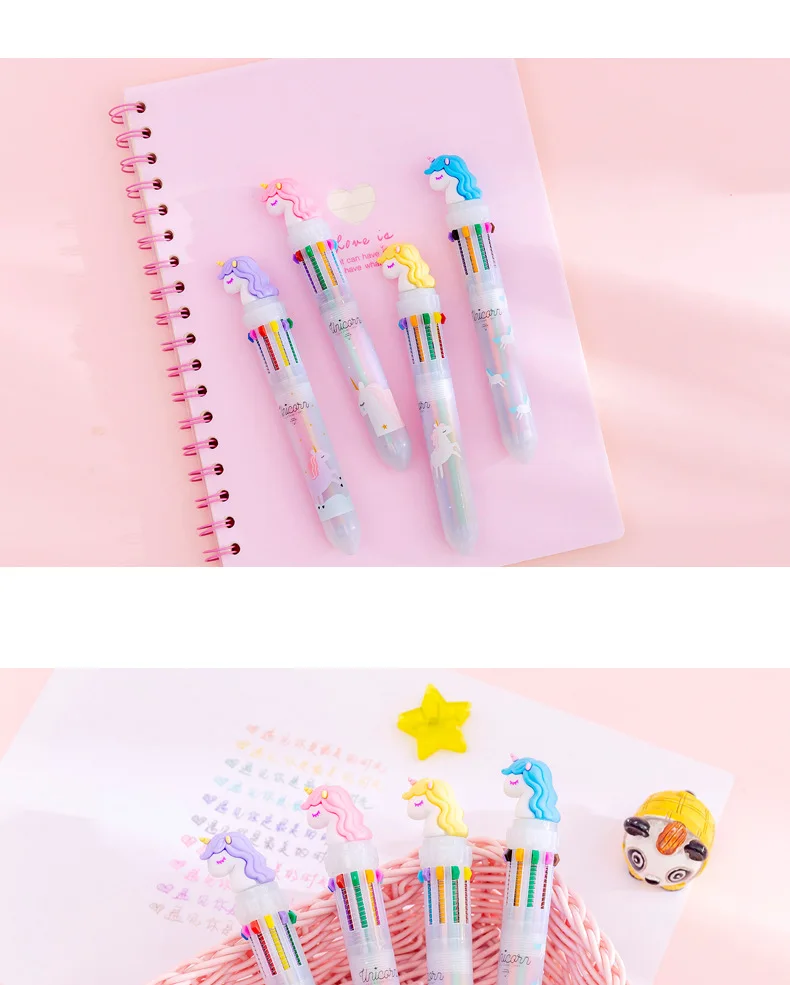 Colorful Cartoon Rainbow Unicorn 10 Colors Ballpoint Pen School Office Supply Writing Supply Gift Stationery Papelaria Escolar