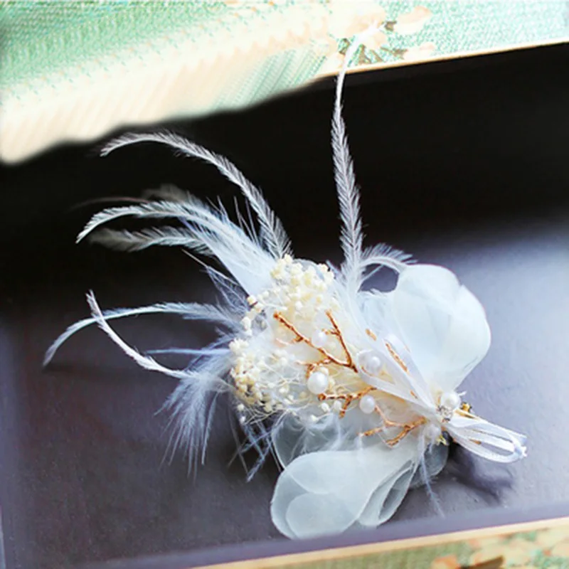 Fashion-Pink-Red-White-Feather-Hair-Clip-Pearl-Crystal-Tiara-Gold-Color-Hair-Clips-Girls-Hair