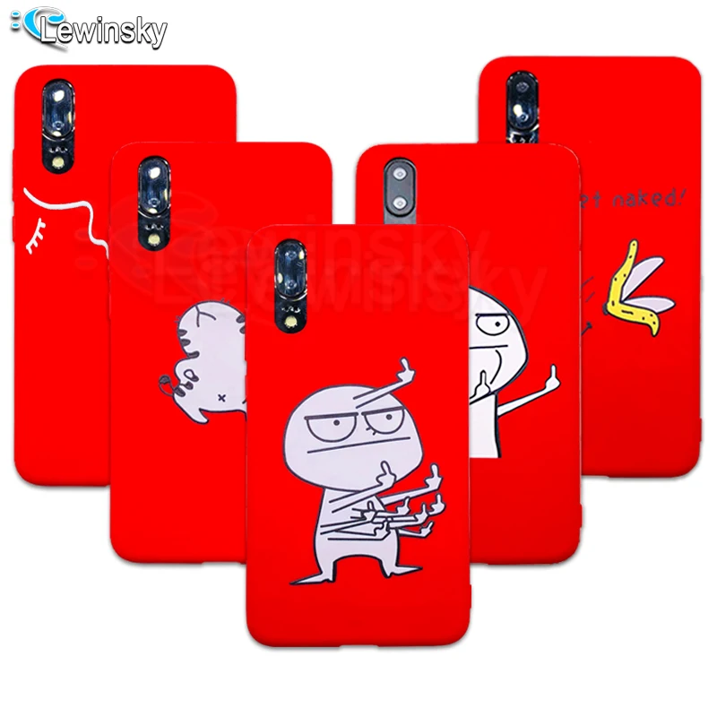 

Funny Cartoon Lovers Phone Case For Huawei P Smart plus P20 lite P30 pro Nova 3 3i Case Middle Finger Cover Retro Red Black Case