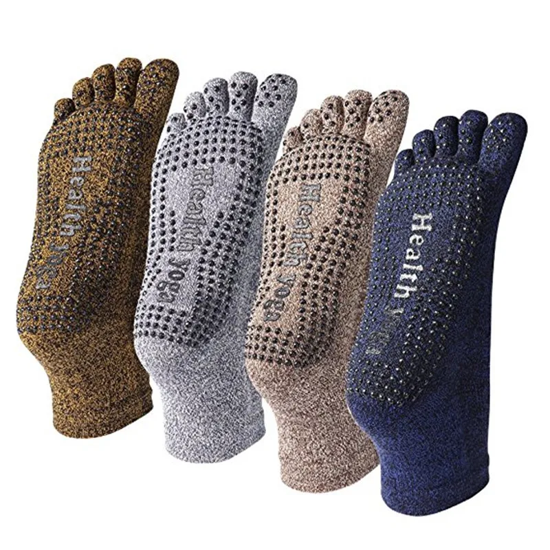 Pure-Cotton-Men-s-Yoga-socks-Non-Slip-Skid-Absorb-Sweat-Breathable-5-Toe-Grips-Pilates
