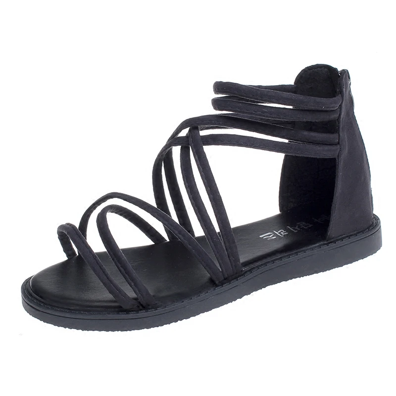 

2018 summer new cross straps open toe flat with Rome sandals female beach shoes fine with flat shoes