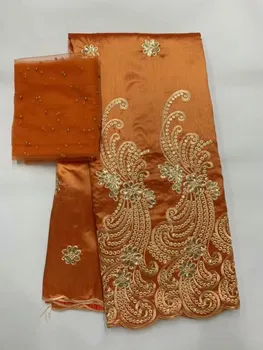 

hot sales orange George Lace Fabric With Indian beads French Lace Fabric For Nigeria Wedding Dress Silk Lace fabric FFB6-14