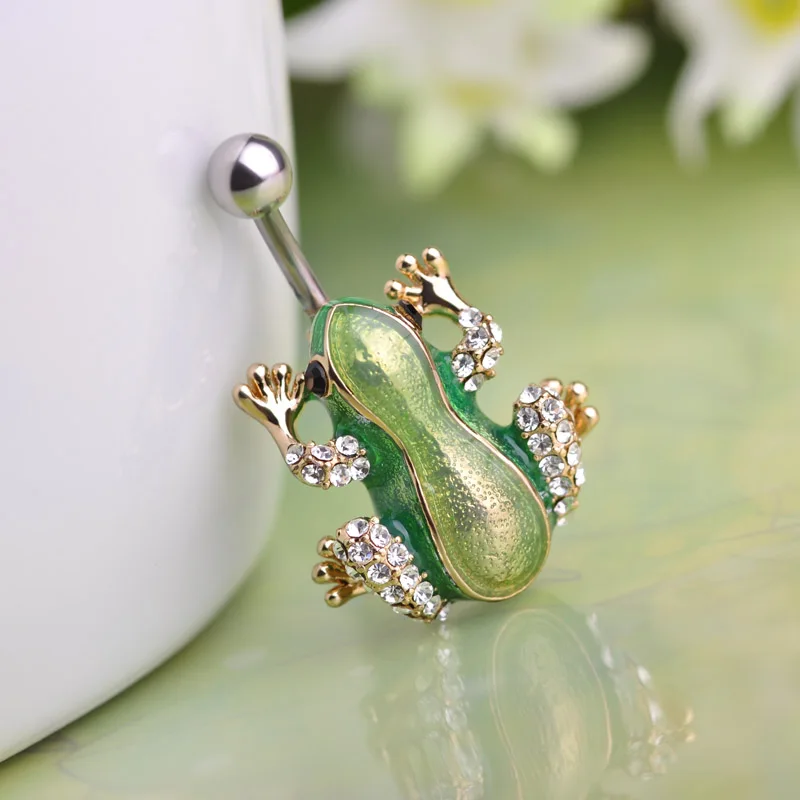 Animal Green Frog Piercings Belly Button Rings for Swimming 2016 Fashion Body Jewelry 316L