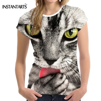 

INSTANTARTS Kawaii 3D Cat/Kitten Print Woman Short T-shirts Brand Design Bodybuilding T Shirts Harajuku Female Summer Tops Tees