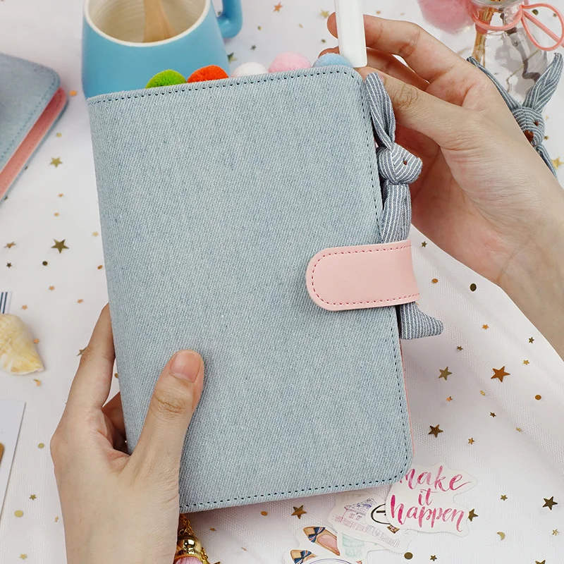 

2019 A5 A6 Kawaii Cute cloth Notebook school office stationery Blank line grid dots planner notepad 6 Holes Spiral Ring Binder