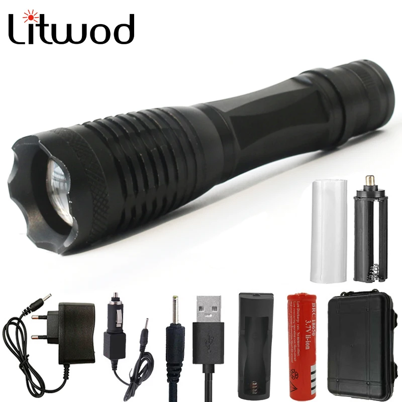 Goedkoop Litwod Z20 LED Licht Tactische Zaklamp Fakkel XML T6 Lanterna Zoomable 4000 Lumen Zoomable Licht 18650 of AAA Batterij