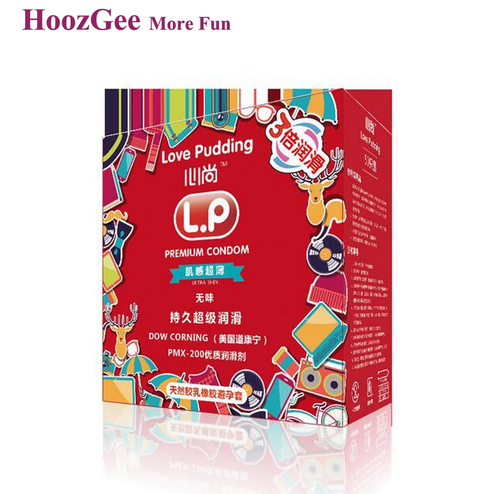 HoozGee Love Pudding font b Condoms b font Extra Safe Super lubrication Ultra thin Latex font