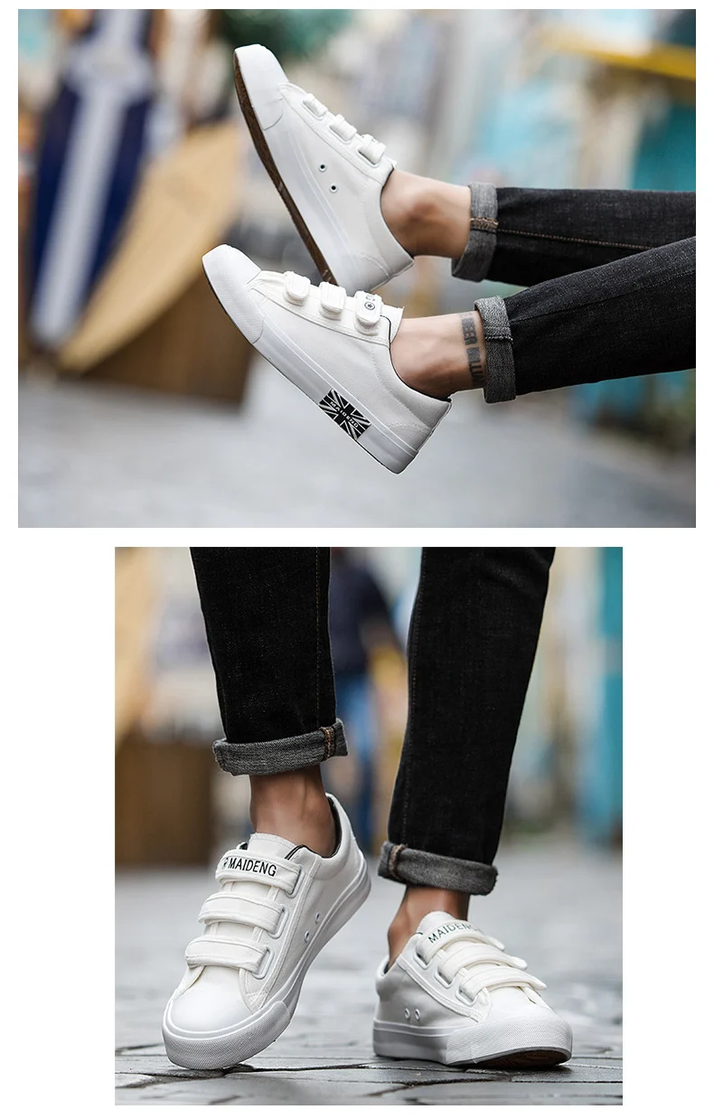 Парусиновая обувь на липучке, дизайнерские брендовые кроссовки для студентов, массажная Нескользящая модная Вулканизированная обувь для мужчин, новинка года