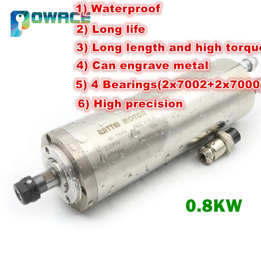

[EU STOCK] 0.8KW ER11 Waterproof Water Cooled Spindle Motor 220V 400HZ 65mm CNC Milling
