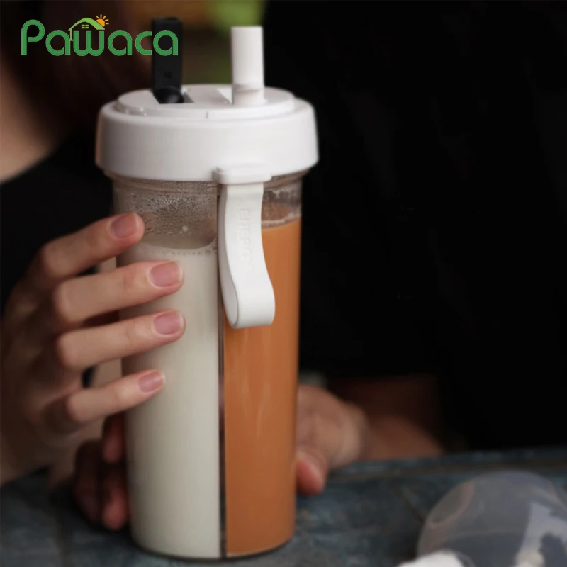 Put Two Drinks Creative A Cup of Double Drink Dual-use Separation Straw Water Bottle Cup Portable Drinking Cup with Straws 600ml Put Two Drinks Creative A Cup of Double Drink Dual-use Separation Straw Water Bottle Cup Portable Drinking Cup with Straws 600ml
