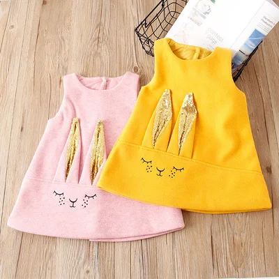

2-7 Yrs Kids Dresses for Girls Winter Autumn Baby Girl Party Dress Rabbit Bling Ears Children Princess New Year Costume Clothing