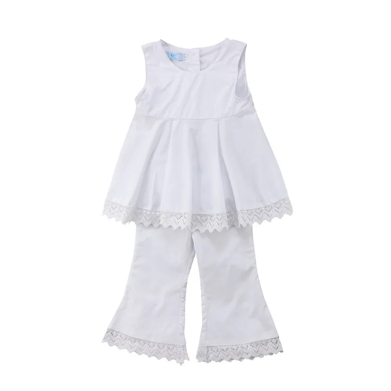Newborn Kid Baby Girl Lace Clothes Set Summer Sleeveless Solid White T