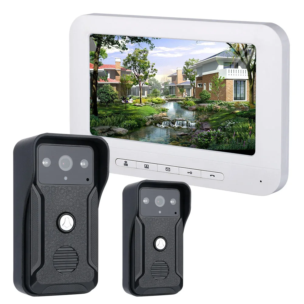 

SmartYIBA 7" HD Visual Doorbell 2pcs Outdoor Camera Door Phone Intercom System Kits Video Door Entry Panel Intercom for Private