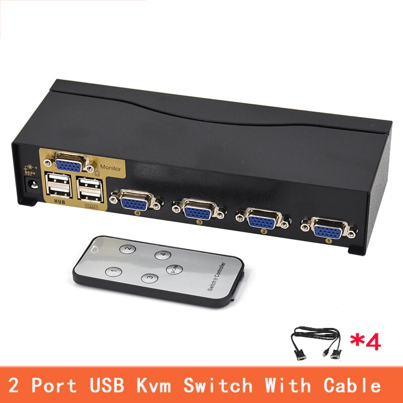 4 порты и разъёмы USB KVM переключатель VGA Splitter Schalter адаптер Drucker Verbinden Tastatur Maus компьютер Verwenden 1 мониторы с кабелем