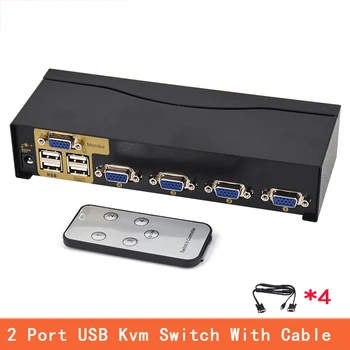 شراء4 منفذ USB مفتاح ماكينة افتراضية معتمدة على النواة VGA الفاصل محول Schalter Drucker Verbinden Tastatur Maus 4 الكمبيوتر Verwenden 1 مراقب مع كابل
