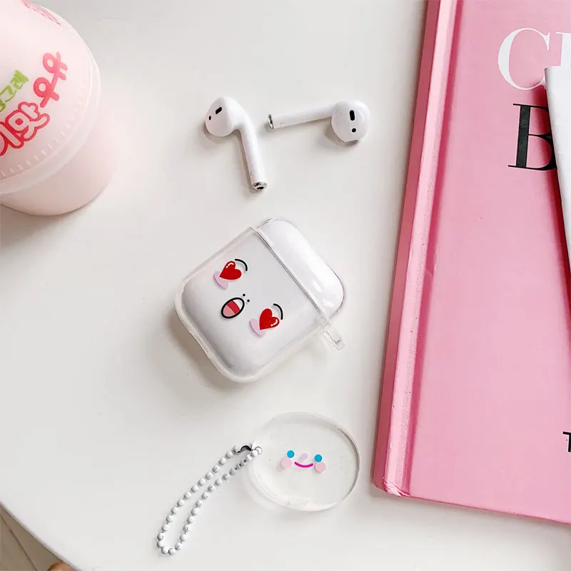 Мягкий чехол из ТПУ с милым мультипликационным выражением для Apple Airpods, чехол для наушников с сердечком и смайликом, коробка для наушников, сумка для хранения