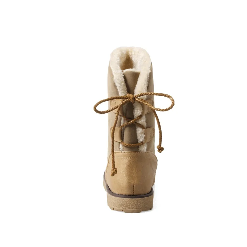 EGONERY/новейший смешанный цвет, flcok и pu искусственная кожа, на шнуровке, с перекрестной шнуровкой, с круглым носком, на низкой танкетке, зимние ботинки, уличная теплая обувь, большие размеры