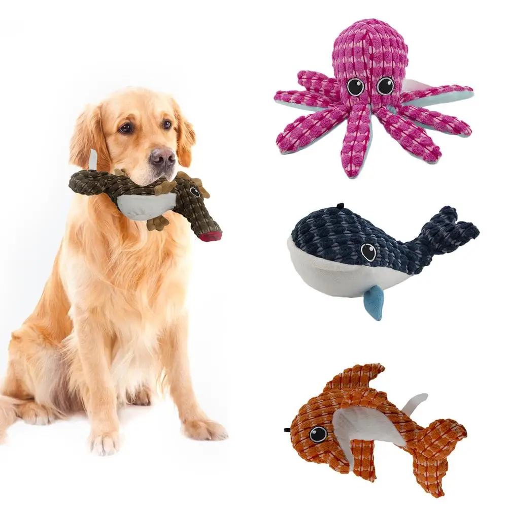 

Pet Toy Dog Teeth Cleaning Squeaky Biting Resistant Plush Sounding Grinding Sea Animal Shape