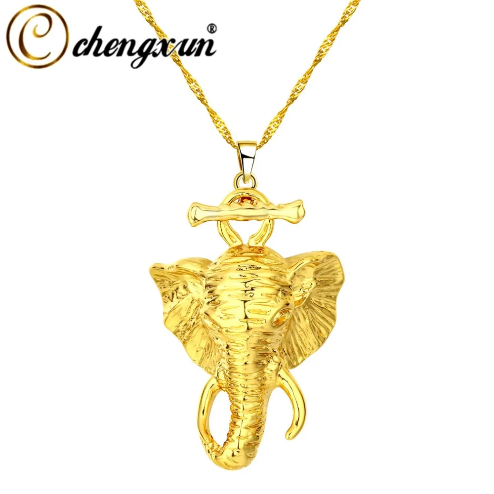 CHENGXUN Gold Elephant Head Pendant 